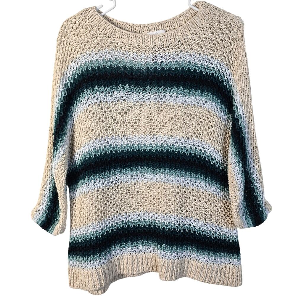 J Jill Sweater Women's MP Sand and Sea Linen Blend Open Weave Coastal Beachy